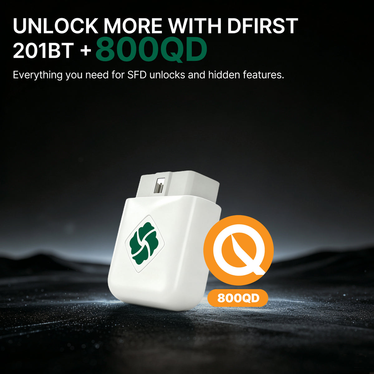 DFirst 201BT Bluetooth OBD2 scanner with 800QD credits for SFD unlock and hidden feature activation